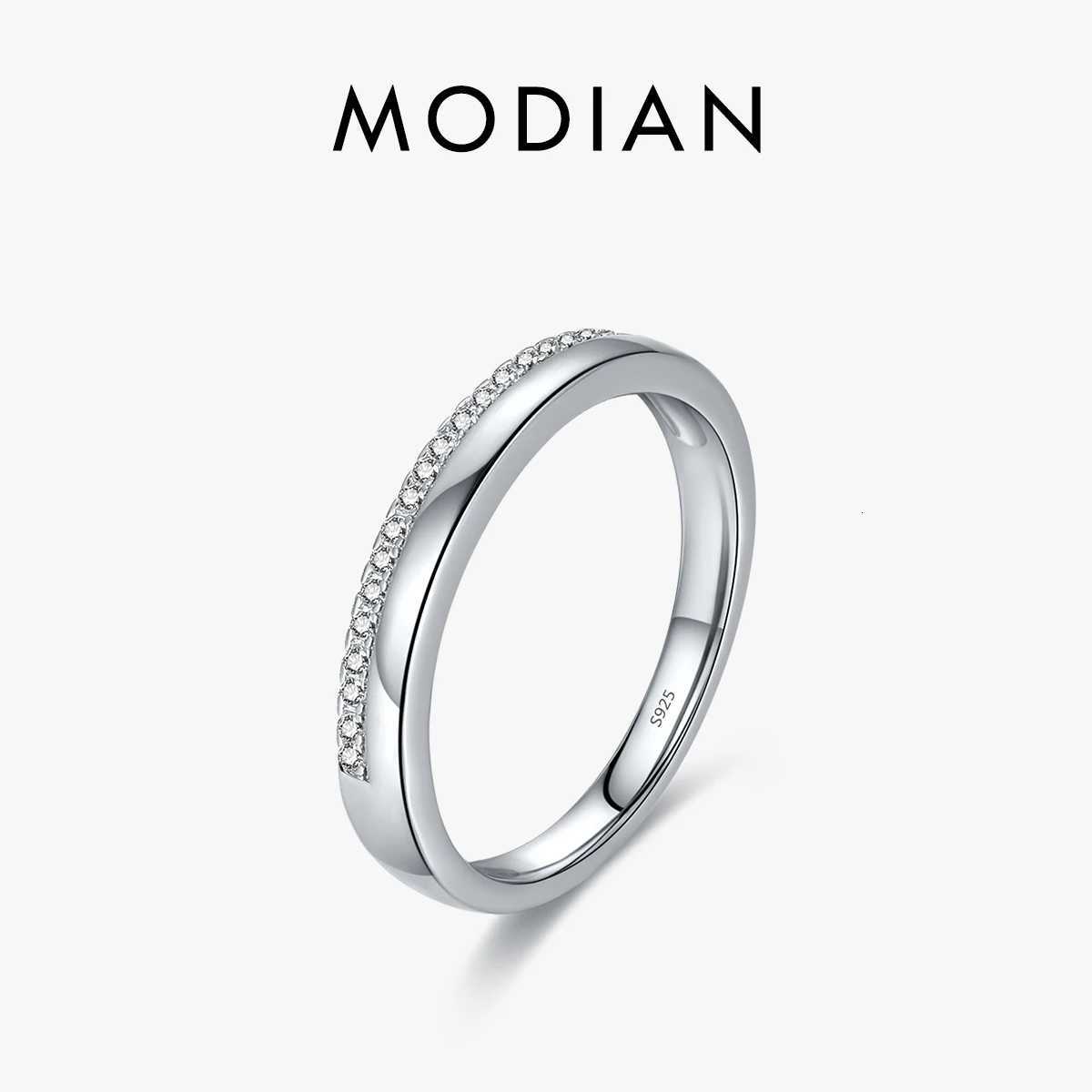 MODIAN 925 Sterling Silver Classic Simple Stackable Simple Finger Ring Pave Setting CZ For Women Party Fine Jewelry GiftsW251017