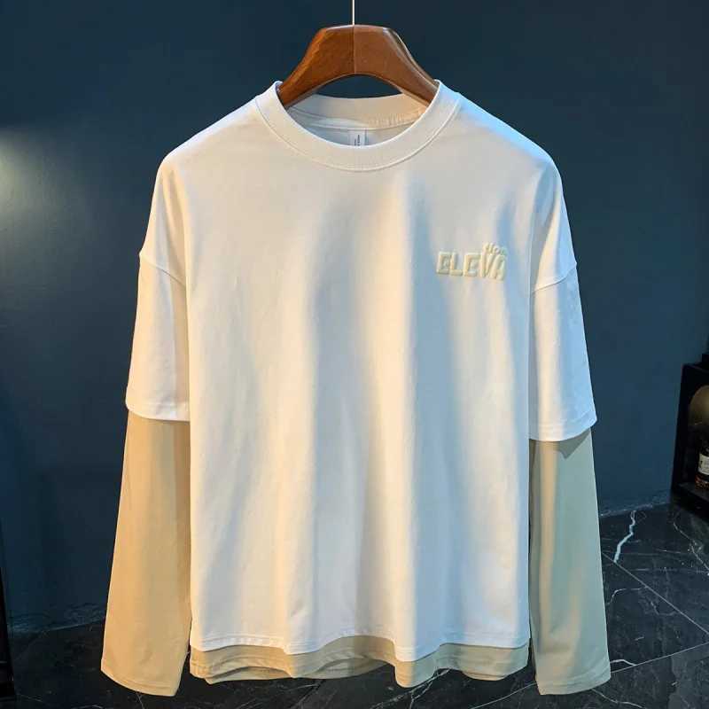 Trendy long sleevedshirt mens autumn high street holiday two piece round neck plus size loose hoodie Z251017