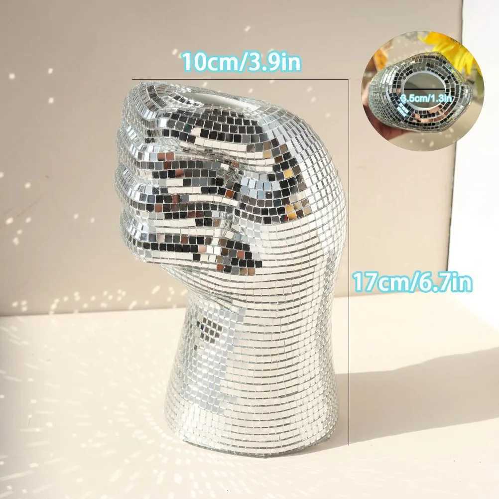 Silver Glass Vase Disco Mirror Vases Creative Fist Vase Room Decoration Living Room Desktop Decoration Home Decoration C251017