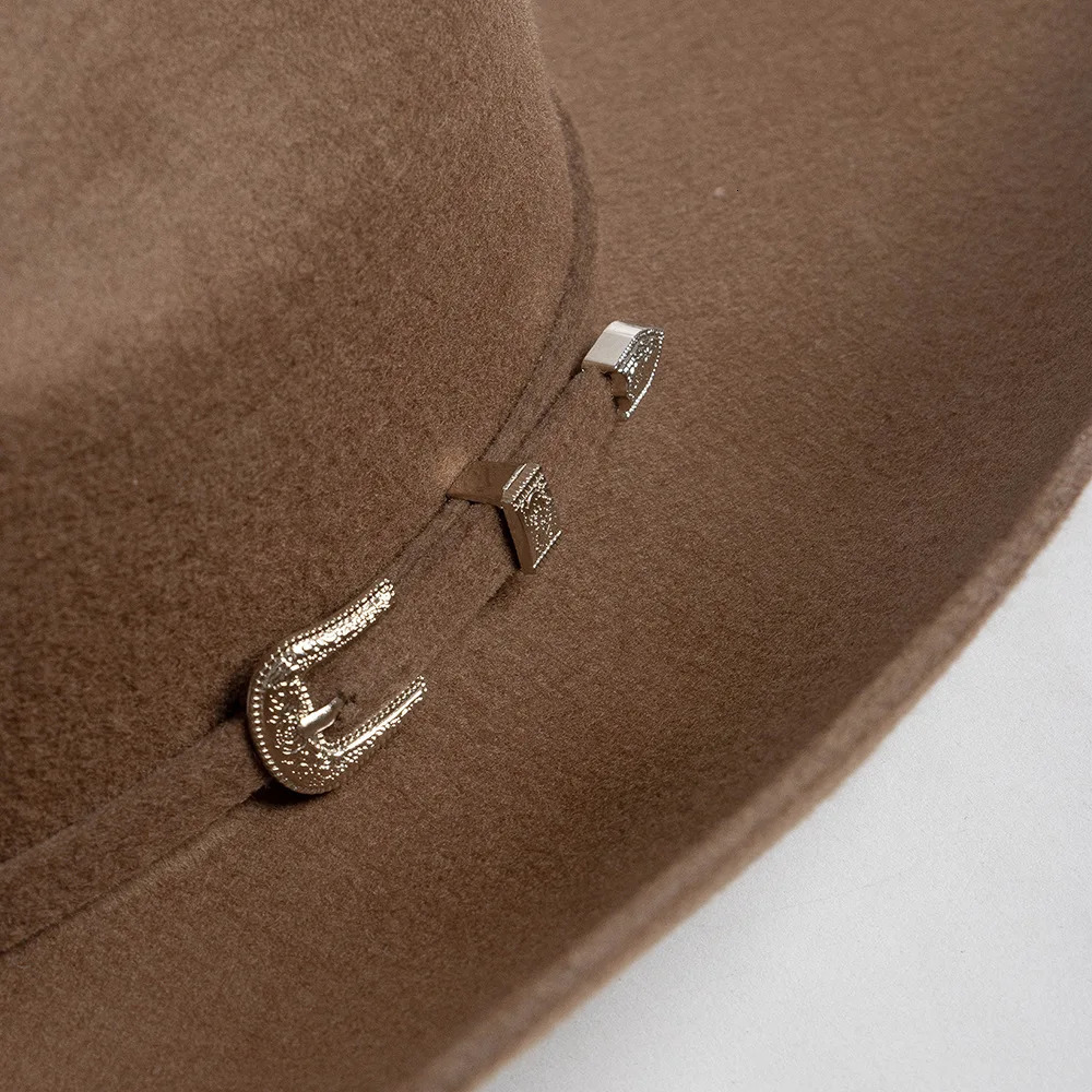 USPOP 100 Wool Felt Cowboy Hat with Belt Buckle 4 Sizes Wide Brim Jazz Hat Autumn Winter Fedoras 251015