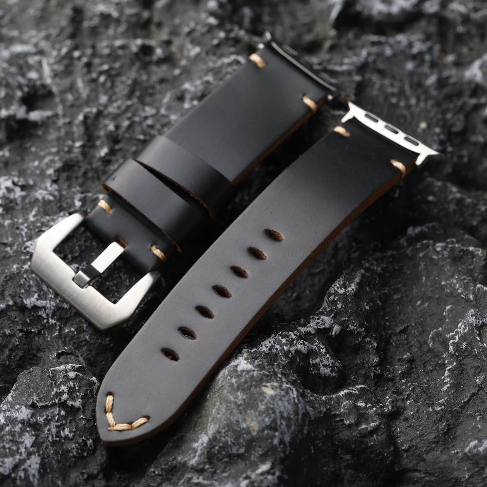 Handmade Black Genuine Leather Watchband For Iwatch Watch Ultra 2 S9 S8 49mm 45mm Tough Guy Leather Thickened 251016