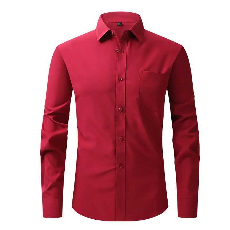 Solid Color Mens Longsleeved Shirt Singlebreasted Square Collar Small Elastic Shirts Suitable for WeddingBusinessOffice J251017