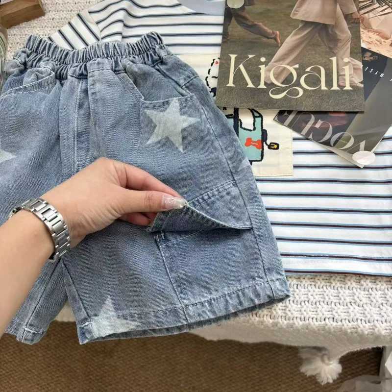 Korean Style Boys Summer New Item Full Printed Star Mid Waist Jeans Childrens Casual Baby Pocket ShortsT251017
