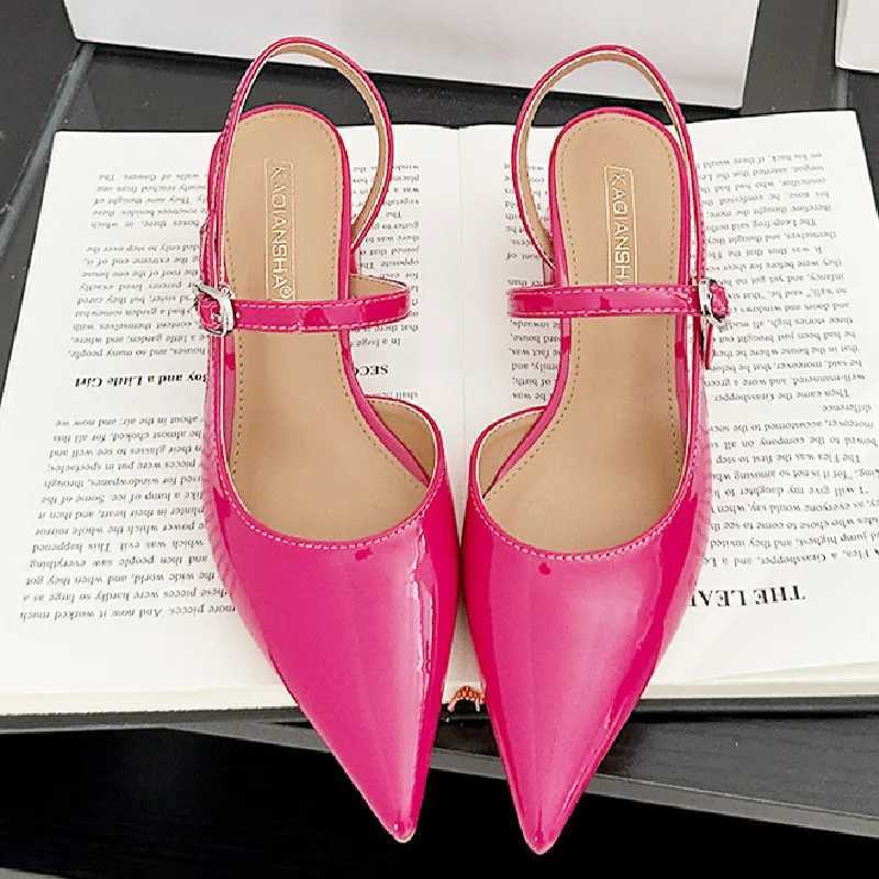 High Quality Patent Leather Buckle Women Sandals Pointed Toe Back Strap Slide Sandals Fashion Comfort hoof heels Designer Shoes Z251015