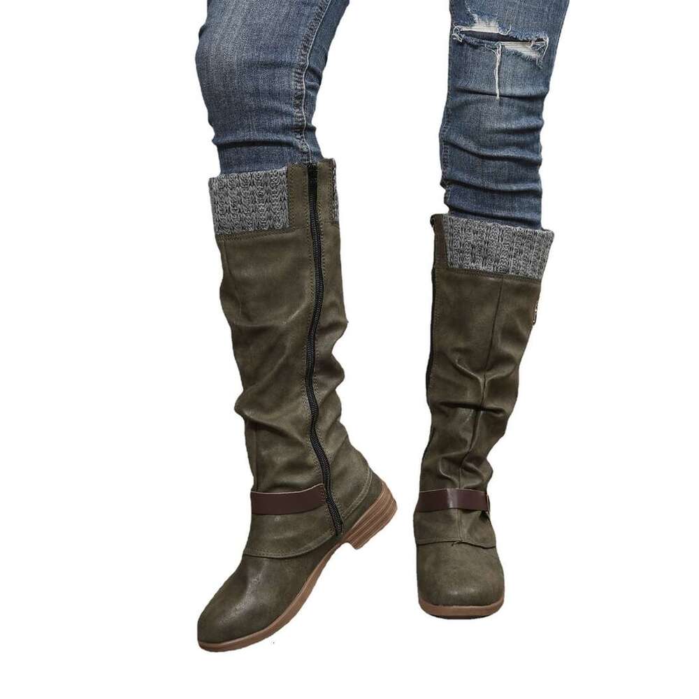 Women's Knee High Side Zipper Chunky Low Heel Knight Boots