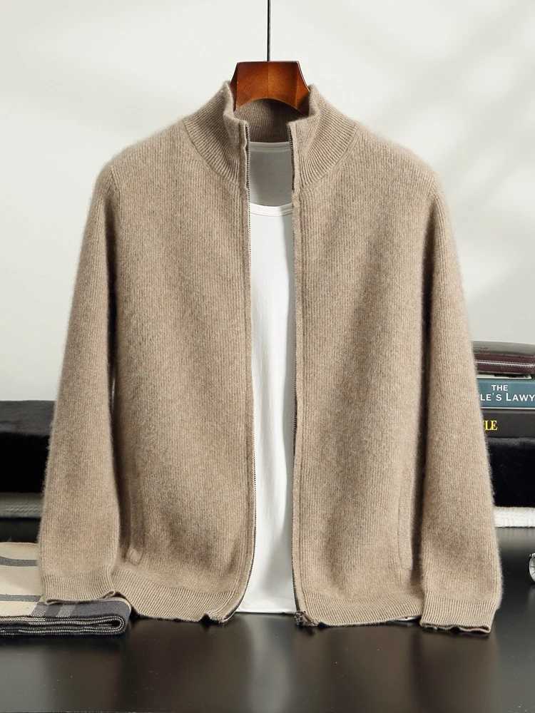Mens 100 Cashmere Sweater Mock Neck Zipper Cardigan Jacquard Knitted Sweater Smart Casual Style Jacket for Autumn Winter J251017