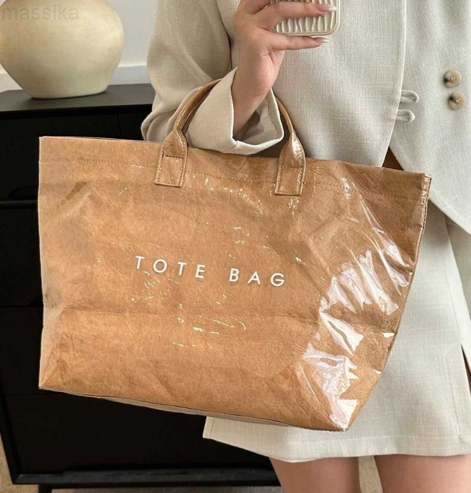 Womens PVC Tote Handbags Shoulder Bag Winter Fall Fashion Kraft Paper Tote Bag Y2K Large Shopping Bag M251017