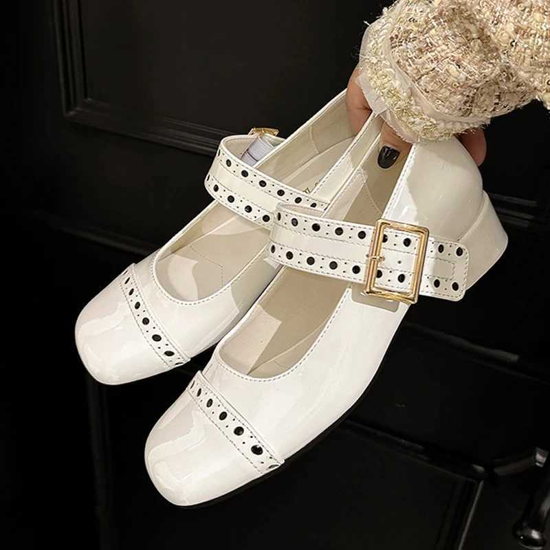 High Quality Patent Leather Woman Pumps Mary Jane Shoes Japanese Style Lolita Ankle Buckle Square Toe High Heels Zapatos Mujer Z251015
