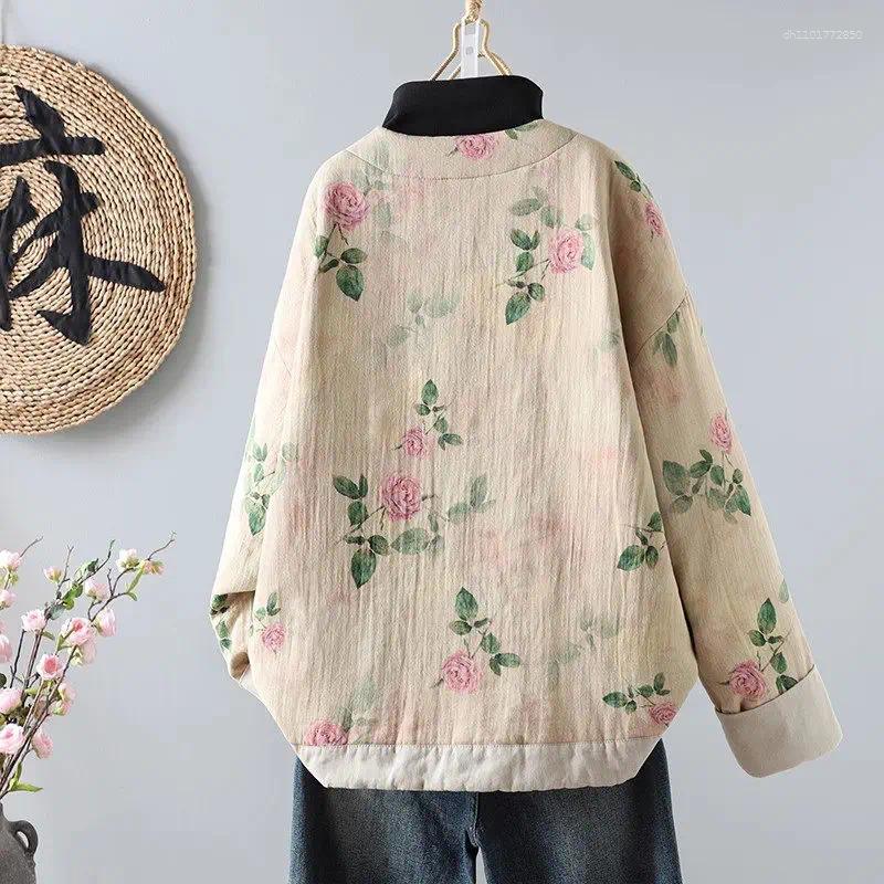 Women's Jackets 2025 Spring And Autumn Chinese Style Retro Printed Jacket Short Coton Padded Quilted Coat Casual Loose Floral Top A532