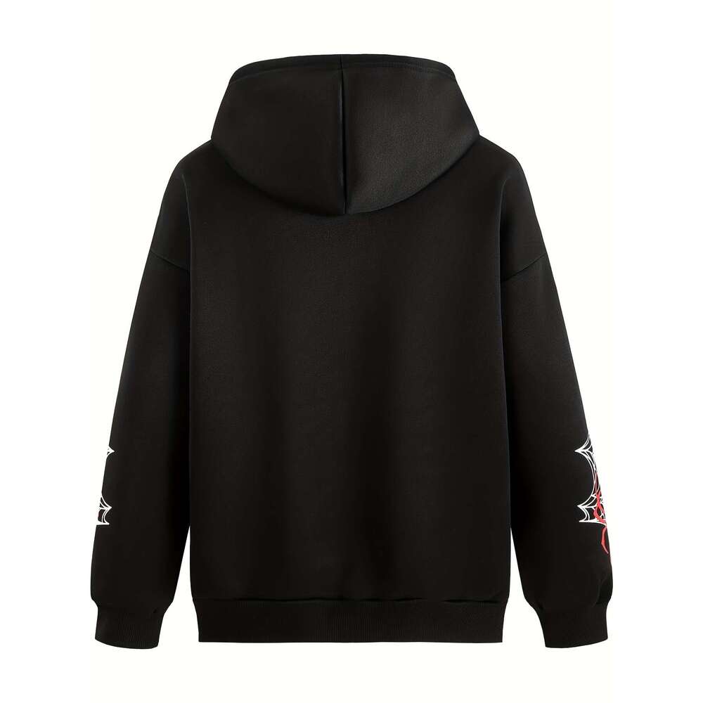 Y2k Long Sleeve Spider Web Print Zip-Up Hoodie, Women's Clothing Spider web print loose zip Y2K casual women's hooded cardigan