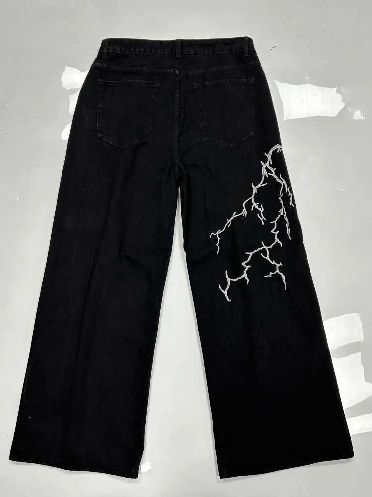 Y2k Fashion Baggy Jeans Black Mens Streetwear Straight Oversize Wideleg Pants Vintage Lightning Pattern Loose Denim Trousers1 Y251105