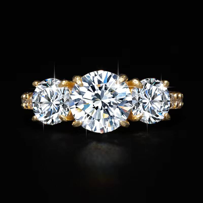 Luxury S925 Sterling Silver Gold Plated Three Diamond Moissanite Ring for Women Wedding Engagement Rings
