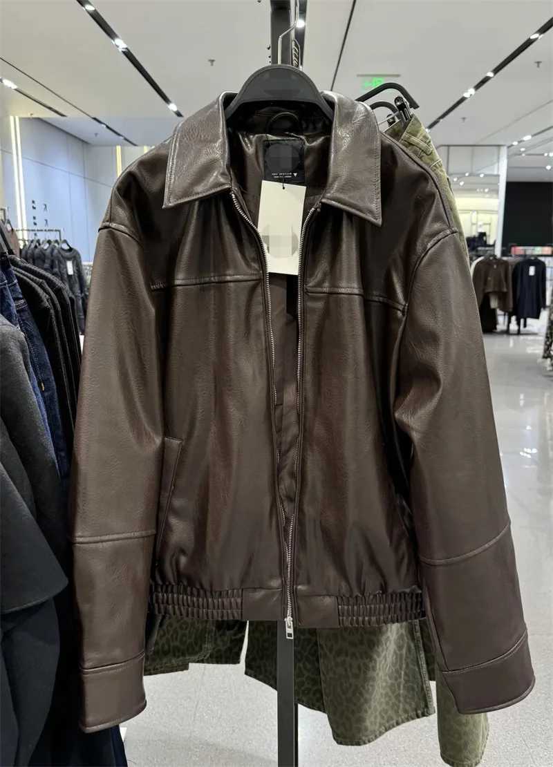 Womens Coat 2025 Autumn New Style Solid Color Long Sleeve Faux Leather Pilot Jacket Casual Fashion Personality VersatileT251017