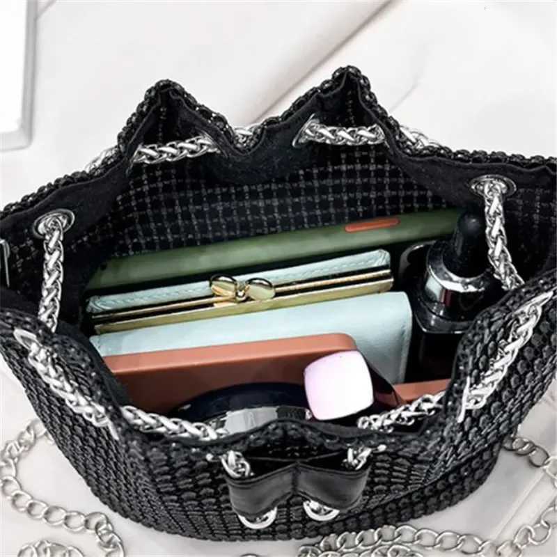 Sparkling Rhinestone Embellished Drawstring Crossbody Bag MultiFunctional Bucket Purse Formal Handbag for Women Daily Commute Z251017