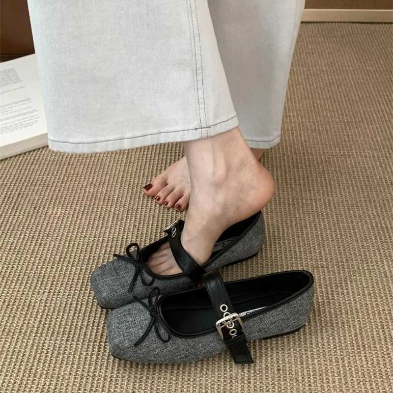 High Quality Cotton Mary Jane Shoe Women Sweet Square Toe Butterflyknot Flats Fashion Comfort Narrow Buckle Brand Designer Shoe Z251015
