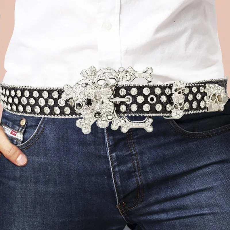 Skull Pile Rhinestone Punk Belts Men Women Coral Rhinestone Gothic Y2K Spice Girls Rock Hip Hop Belt Jeans Decoration Nightclub 251010