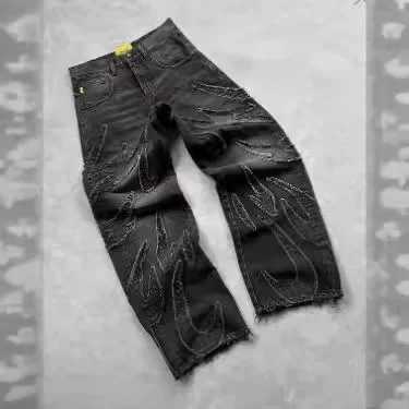 Retro Harajuku Bat Pattern Embroidered Loose Jeans Mens Streetwear Y2K Lazy Jeans Comfortable Fit Denim Trousers Y251105