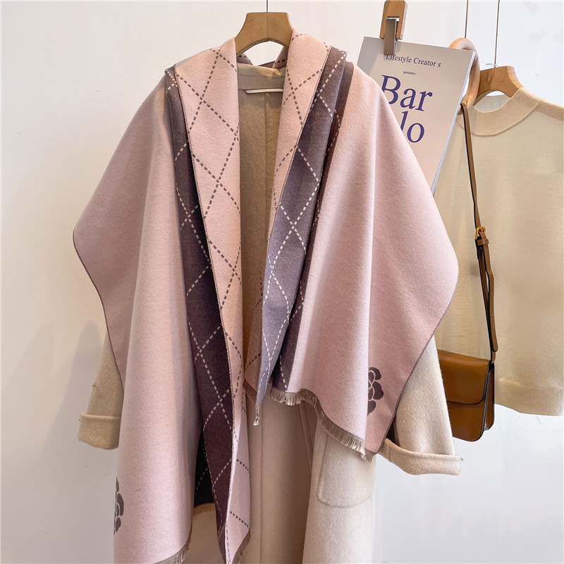Scarves Designer Warm camellia Autumn Winter New Color Block Tassel Scarf for Women Thickened Shawl Fashion