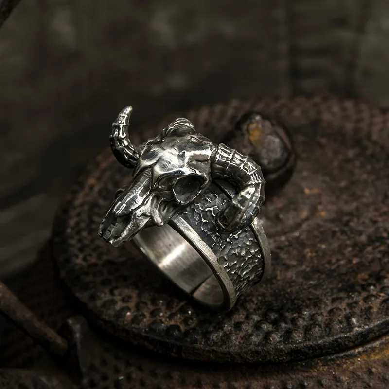 Vintage black goat open ring grams dark demon satanic niche exaggerated personality male finger ring Z251017