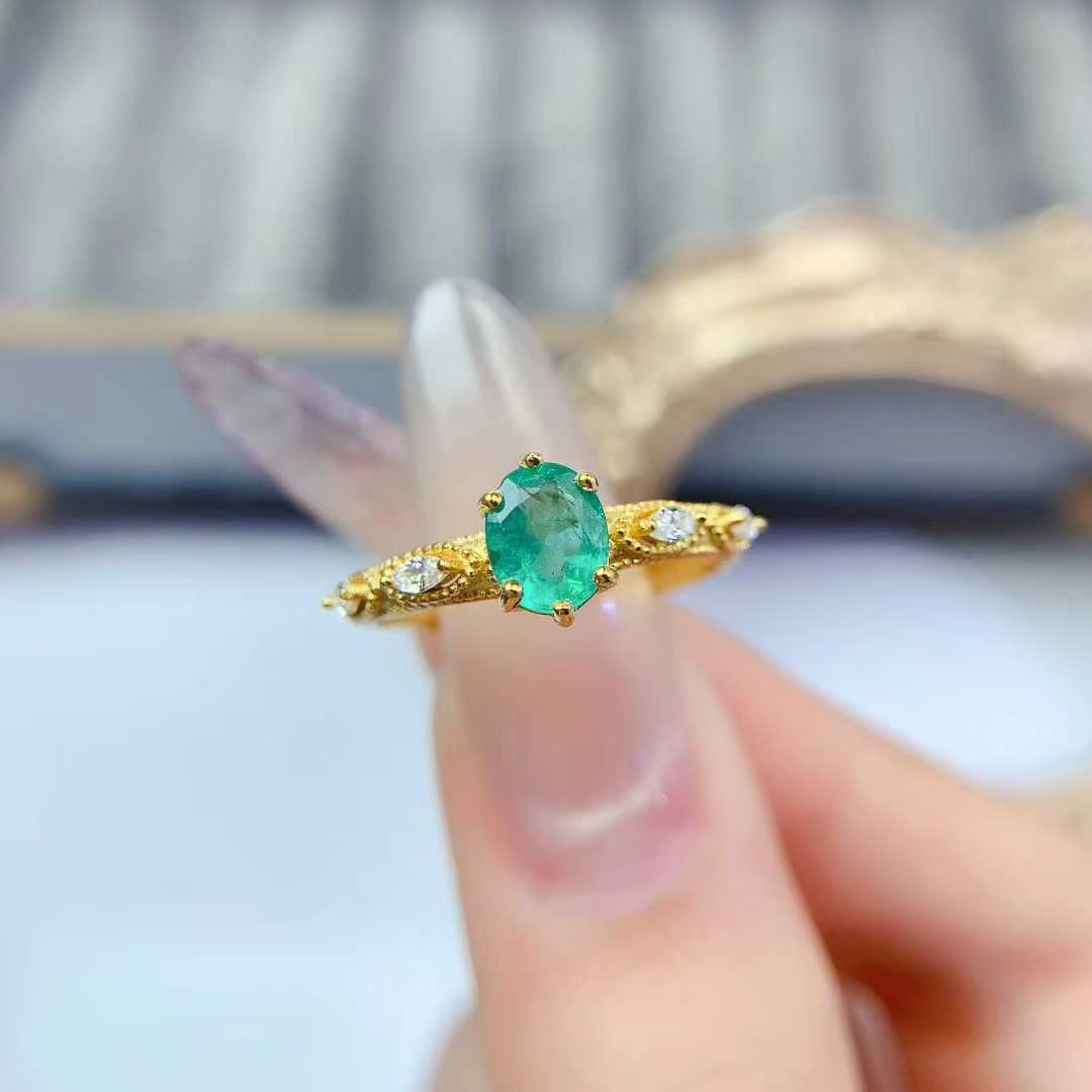 Emerald engagement ring natural emerald 925 silver ring for wedding 5mm*6mm natural Colombian emerald jewelry with certificate