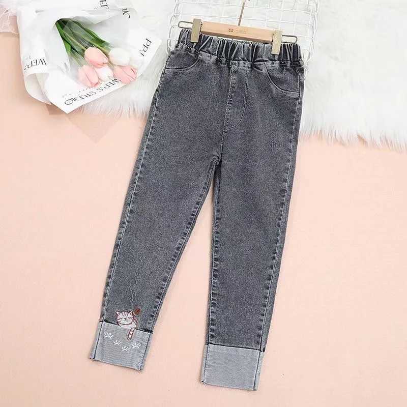 214 Years Spring and Autumn Casual Kids Embroidery Design Kids Jeans Trousers For Girls Jeans Pants Teen Childrens ClothingT251017