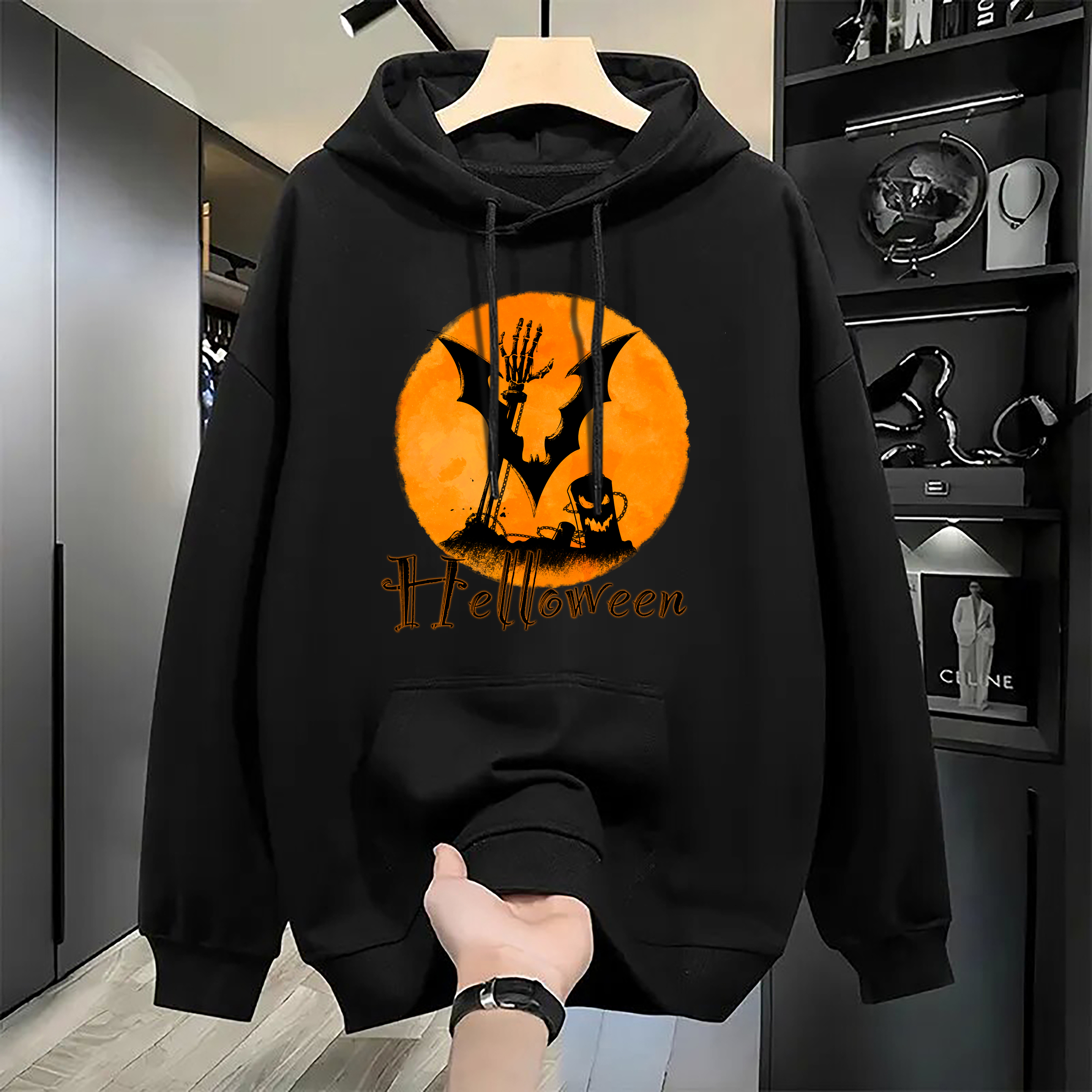 Men's winter hollow pullover printed with Halloween patterns on sweatshirts