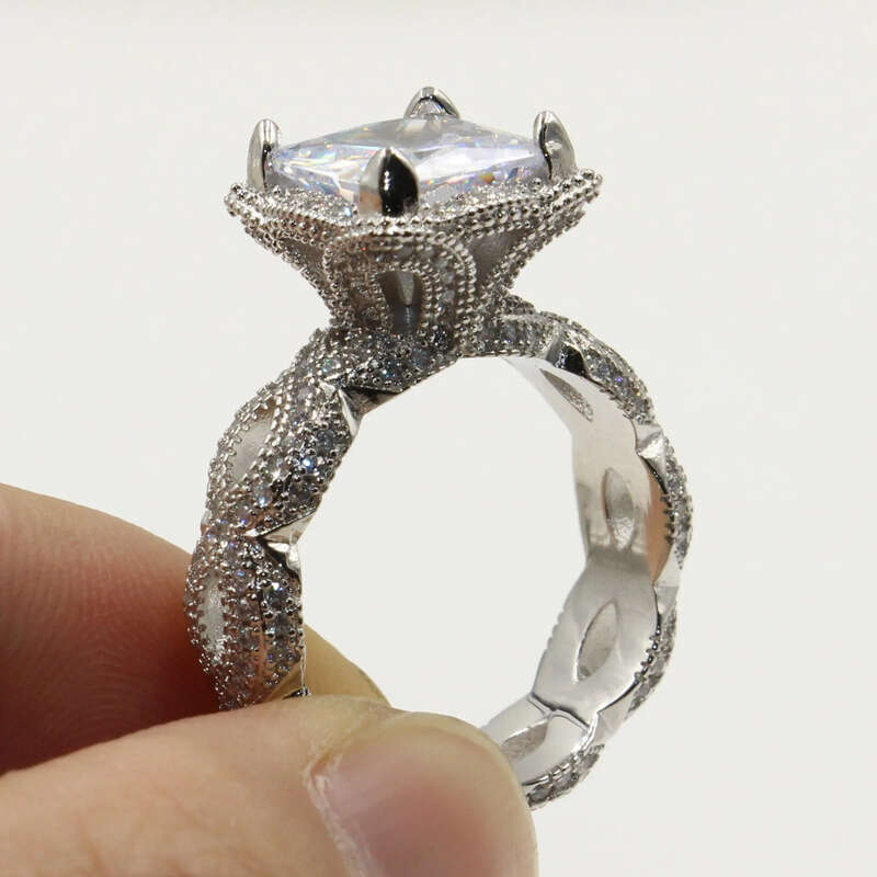 Size 5-10 Vintage Fashion Jewelry Sterling Sier Princess Cut White Topaz CZ Dia Women Wedding Band Ring For Lover Gift