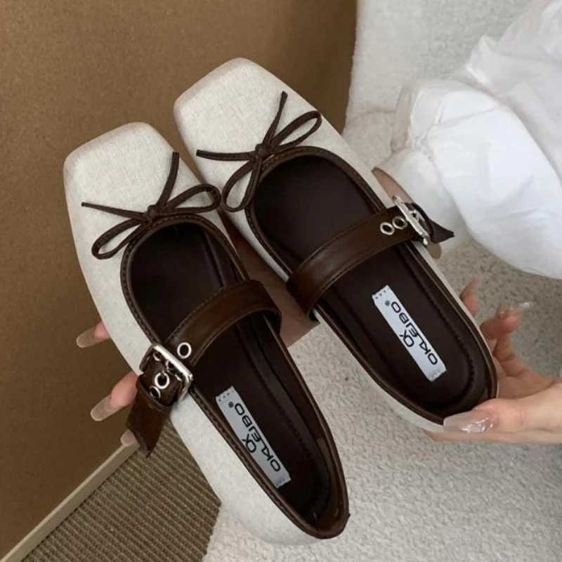High Quality Cotton Mary Jane Shoe Women Sweet Square Toe Butterflyknot Flats Fashion Comfort Narrow Buckle Brand Designer Shoe Z251015