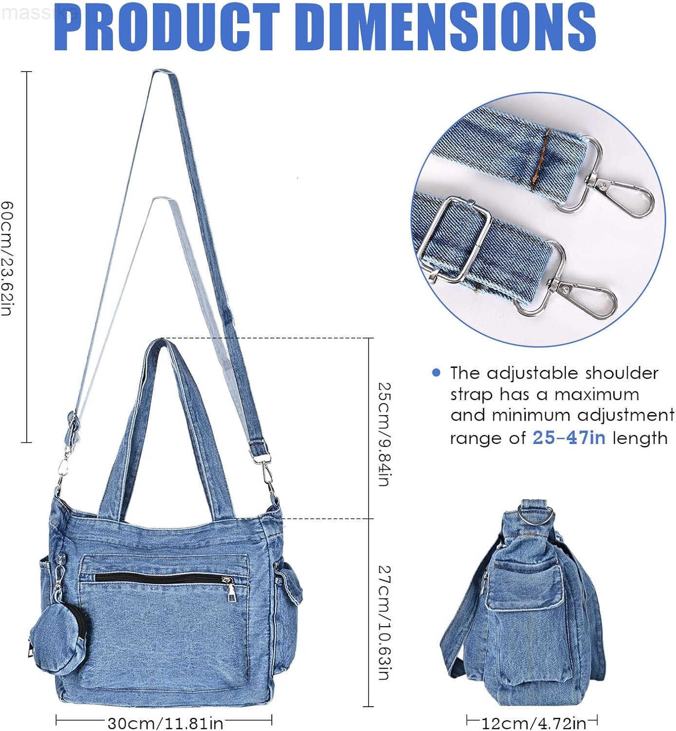 Denim Tote Bag Jean Purses for Women Denim Crossbody Bags with Small Purse Shoulder Handbag M251017