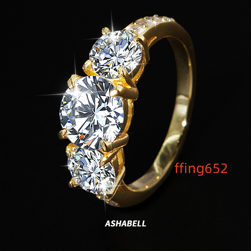 Luxury S925 Sterling Silver Gold Plated Three Diamond Moissanite Ring for Women Wedding Engagement Rings