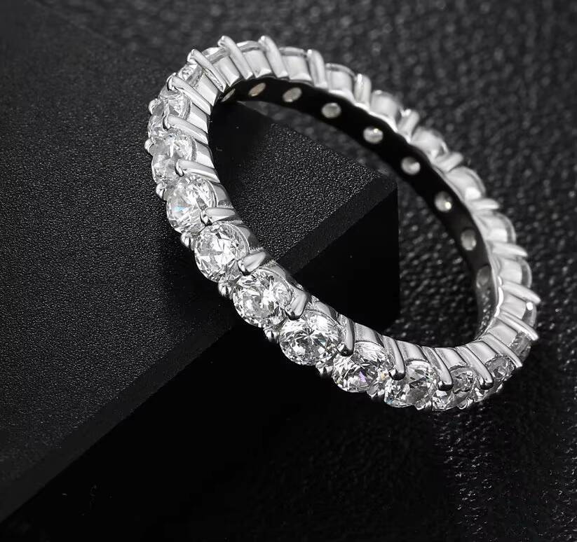 Custom Fine Jewelry Rings 925 Sterling Sliver Eternity Band Moissanite Diamond Ring for Women