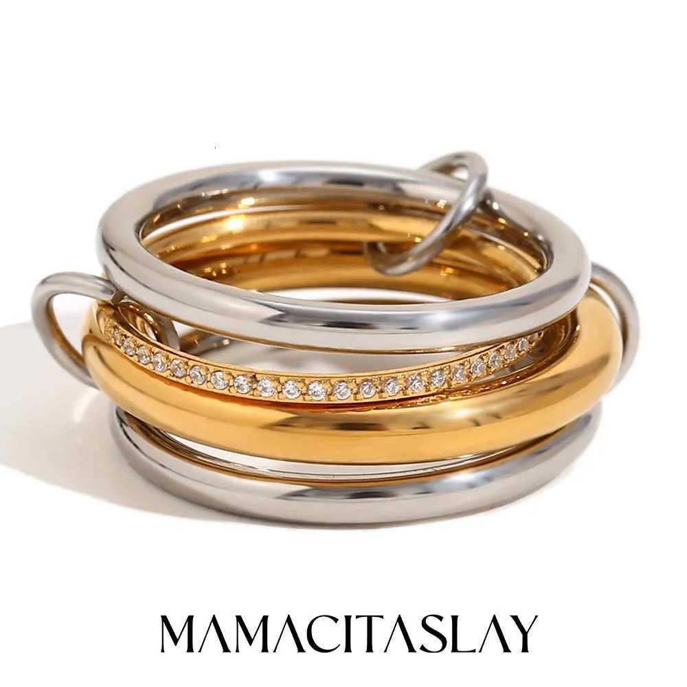 MamacitaSlay Unique Cool ThreeFour Fingers Chain Shape Variable Hiphop Rings Stainless Steel Trendy Accessories Women Men Gifts Z251017
