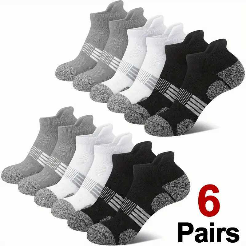 6 Pairs Unisex Thick Padded Low Cut Running Socks Summer Breathable Sweat Absorbing Fashionable Striped Design Casual Socks C251017