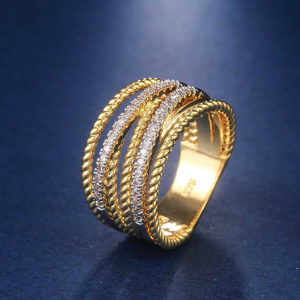 Huitan Fancy Cross Twist Twine Women Ring Gold Color with Micro Crystal Zircon Stone Delicate Wedding Rings Lady Fashion Jewelry Z251017