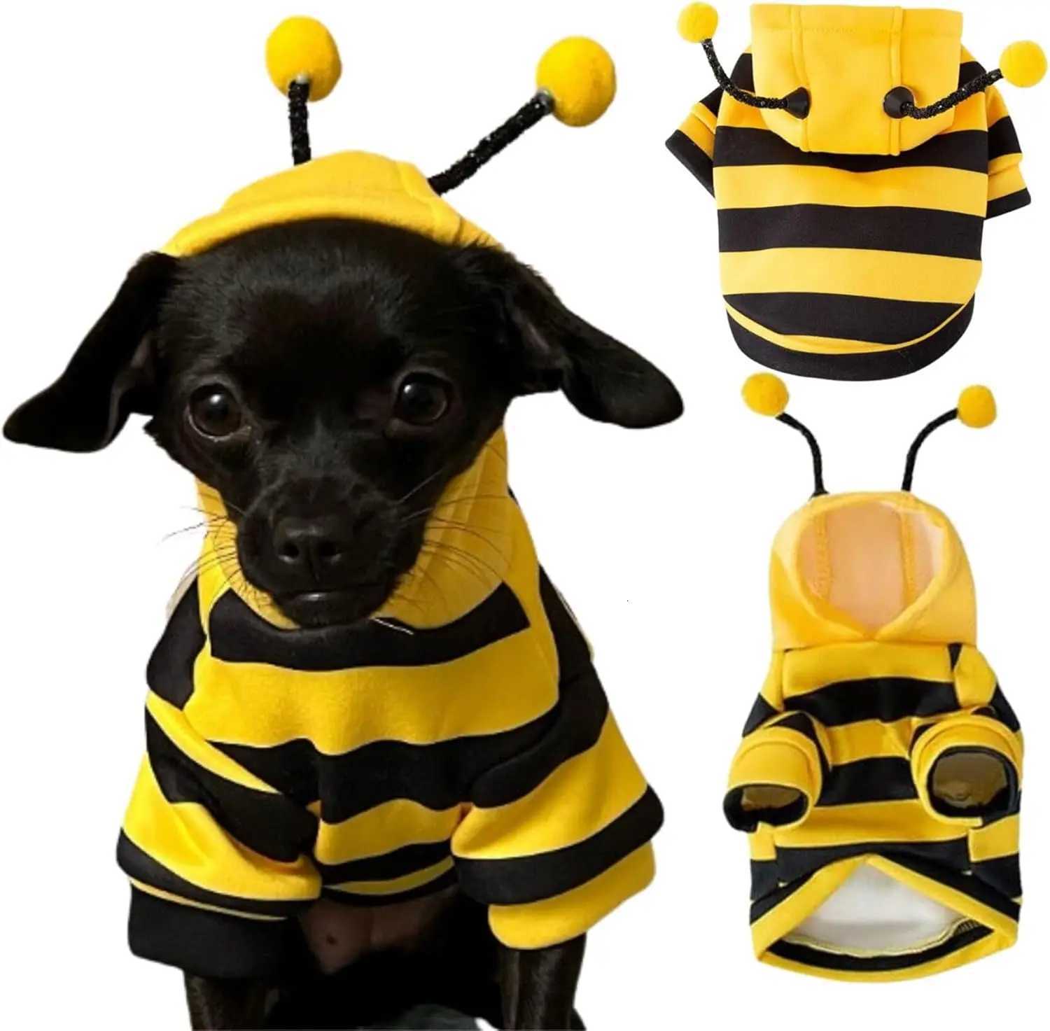 Cute Halloween Dog Bee Costume Autumn Winter Dog Hoodies for Small Medium Dogs Stripe Puppy Pullover Coat Hooded Pet ClothesW251017