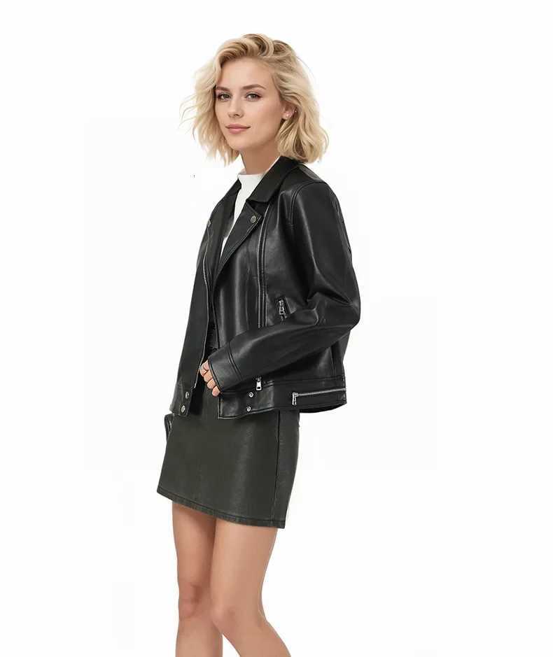 Women Faux Leather Coats Zipper Coat Casual Slim Fit Turn Down Collar Jackets Work Elegant Jacket Y2k StreetwearT251017