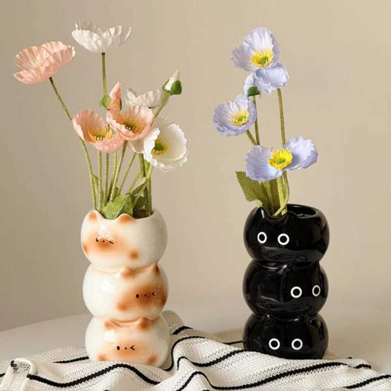 Creative Flower Arrangement Storage Holder Ceramic Siamese Cat Vase Living Room Bedroom Decoration Ornaments Flower Pot C251017