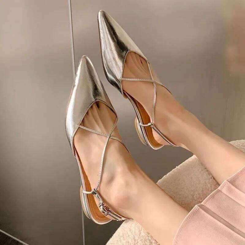 2025 Sexy Slingbacks Women Sandals Pointed Toe Pumps Flats Party Genuine Leather Dress Shoes Office 35-40