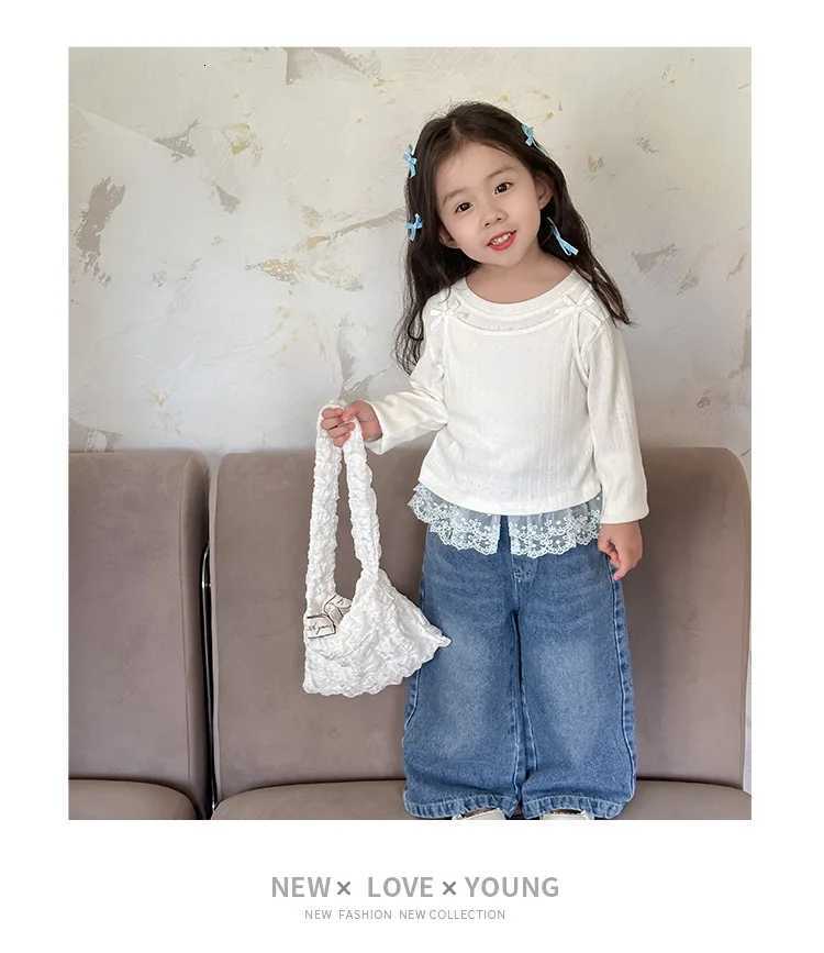 Baby Girls Pants Fashion Lace Loose Straight Jeans 2024 Autumn New Korean Style Childrens Wide Leg PantsT251017