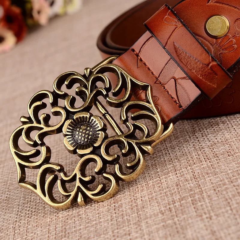 Sunflower Pattern Needle Buckle Belt Women Brown Fashion Business Belts White Black Cinturon Red Yellow 251010