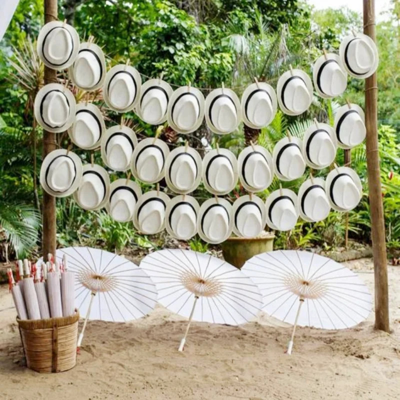 636PCS Short Brim Sun Panama Hats for Wedding Beige Beach Hats Unisex 1920s Straw Hats Bulk Circumference 58 cm 251015