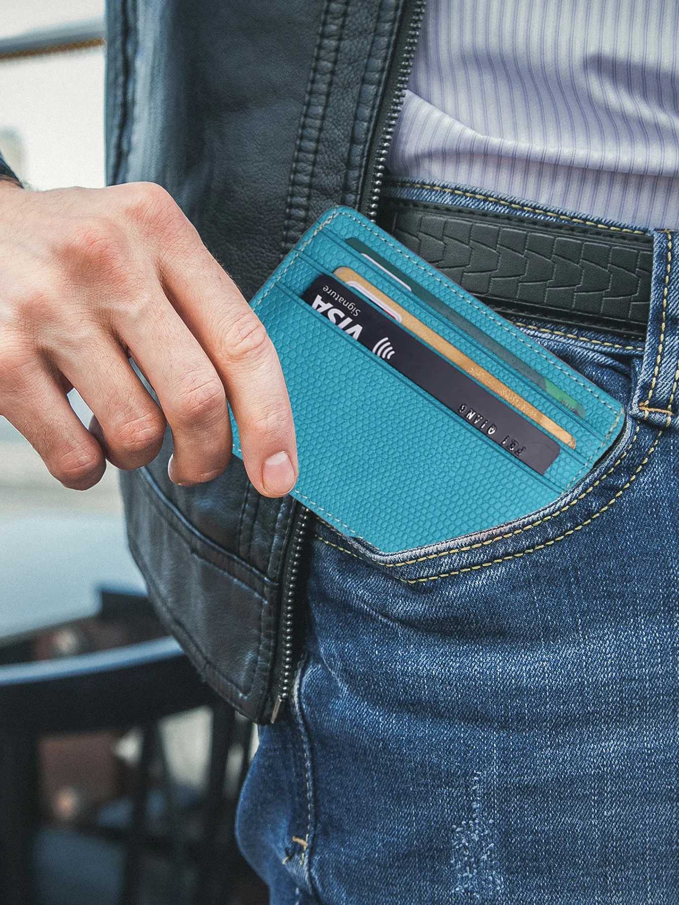 Minimalist Slim Credit Card Holder with Transparent ID Window Small Leather Card Wallet for Women MenW251017