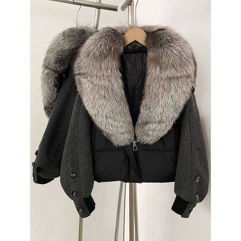 Loose Patchwork Sleeves Natural Real Fur Collar Down Coat Female New Autumn Winter Warm Clothes Women Thick Puffer Jacket
