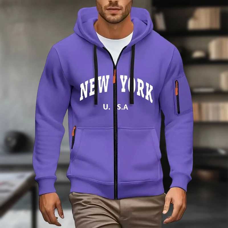 2025 New Mens Zipper Hoodie Fashion Hooded Sweatshirt Autumn Winter Daily Casual Sport Coat Z251017