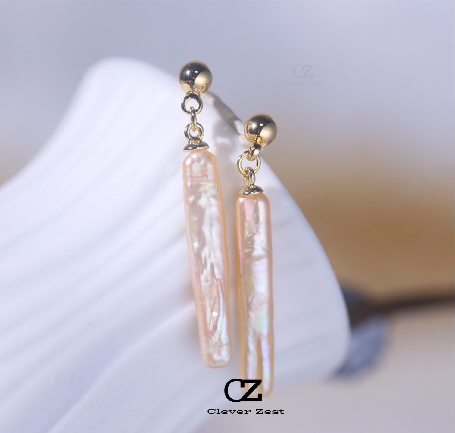 Natural Baroque Champagne-Colored Pearl Small Gold Bean Stud Earrings 14K Gold-Filled Fashionable Versatile Trendy Anniversary Gift Best Friend Gift