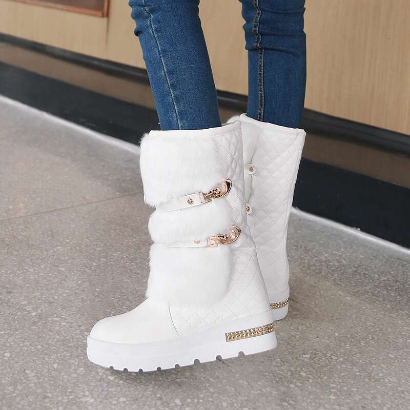 Women Winter Inner Height Snow Thick Sole Cotton Shoes Mid Calf Boots