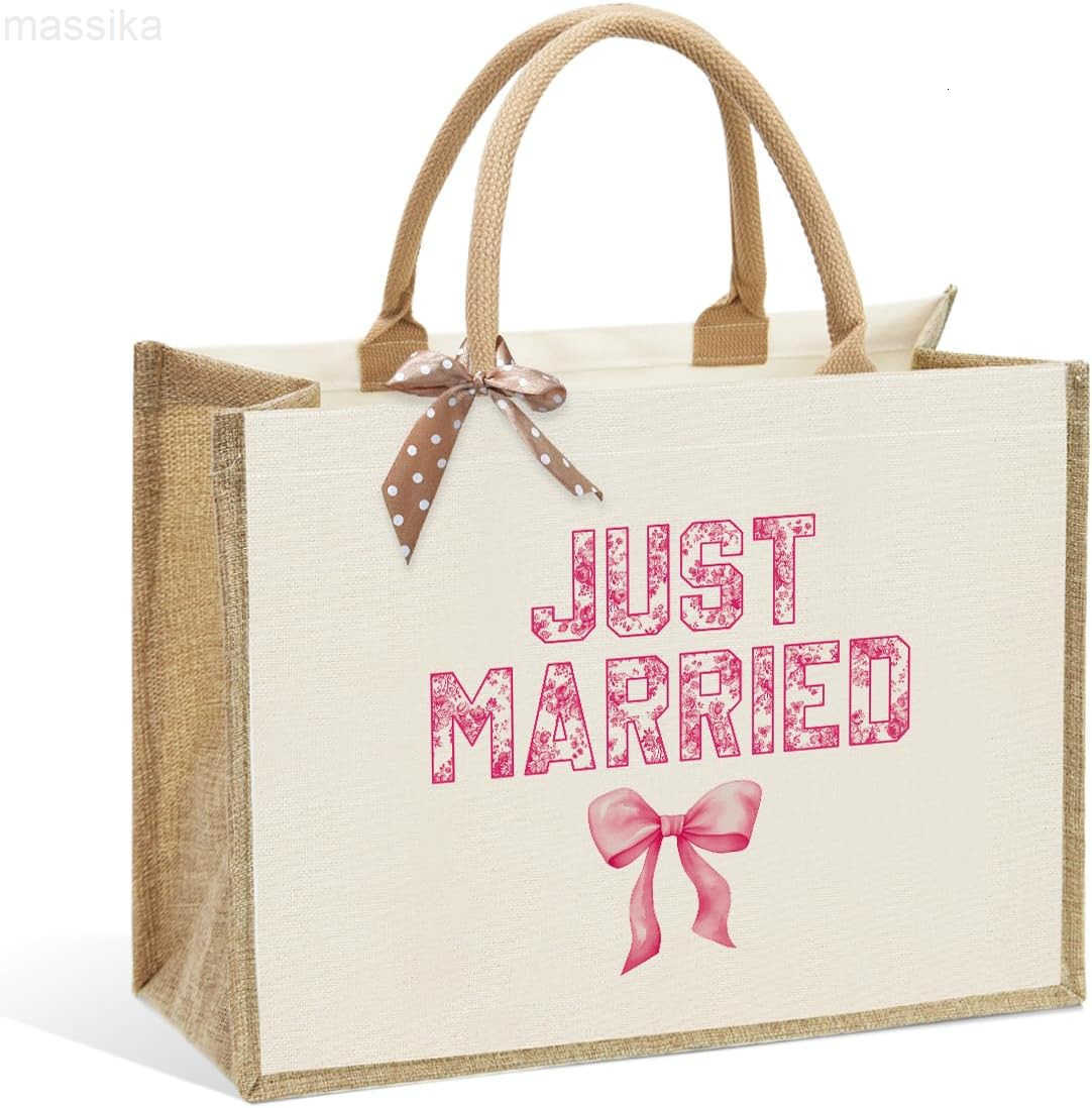 Bride Wedding Tote Bag Coquette Bow Tote Bag with Floral for Wedding Bachelorette Party Honeymoon Travel M251017