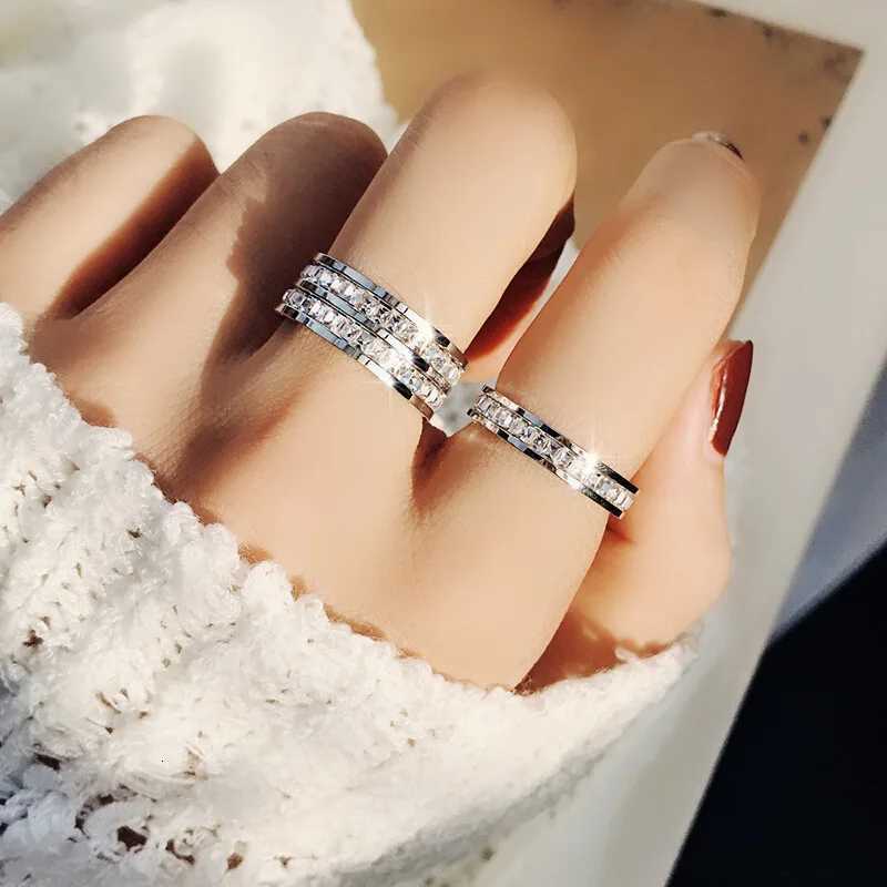 Luxury Rose Gold Color Single Double Row Square Zircon Stainless Steel Ring For Women Romantic Engageme Wedding Party JewelryW251017