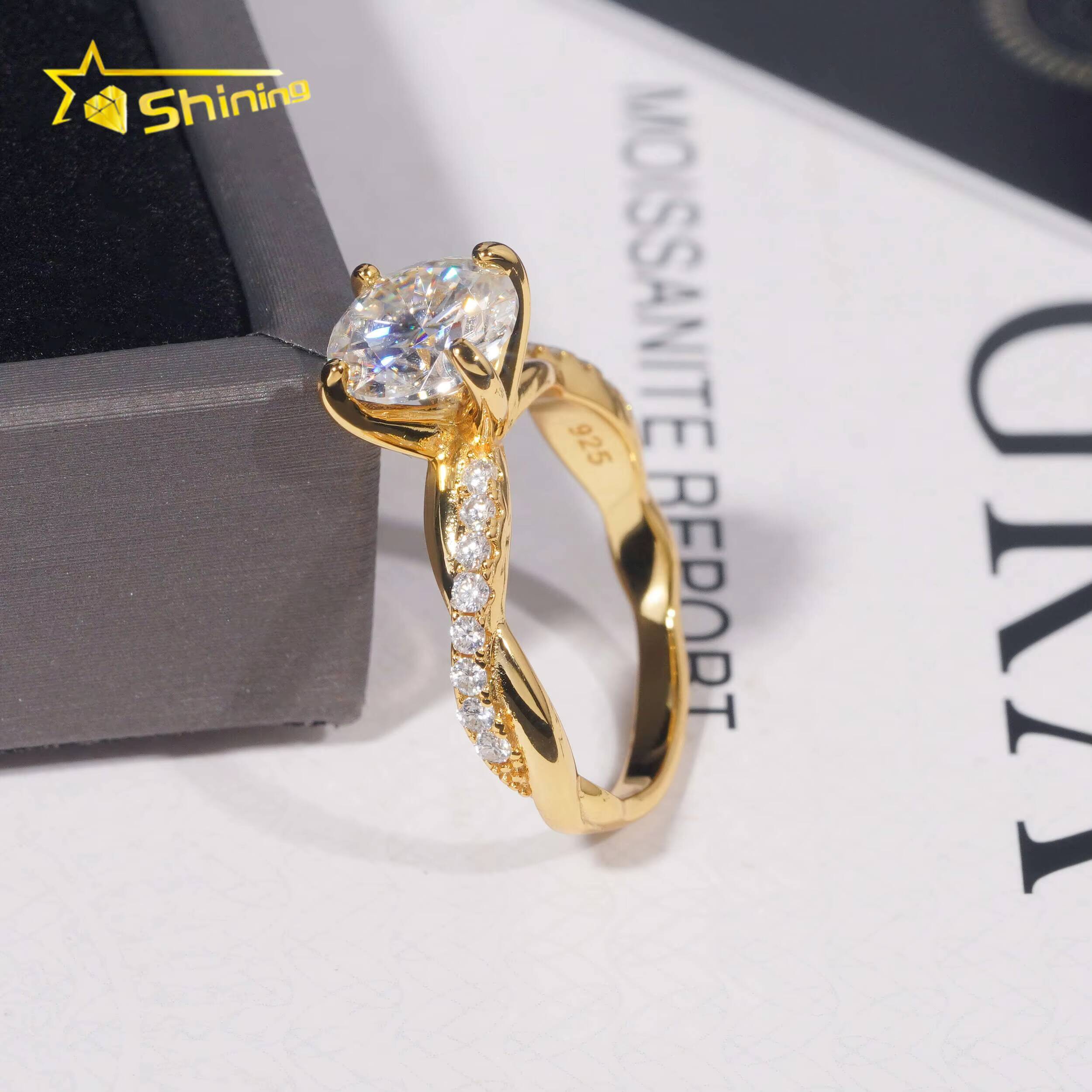 Fashion Jewelry Moissanite Diamond Wedding Rings 18K Plating Gold Sterling Silver Moissanite Ladies Wedding Rings