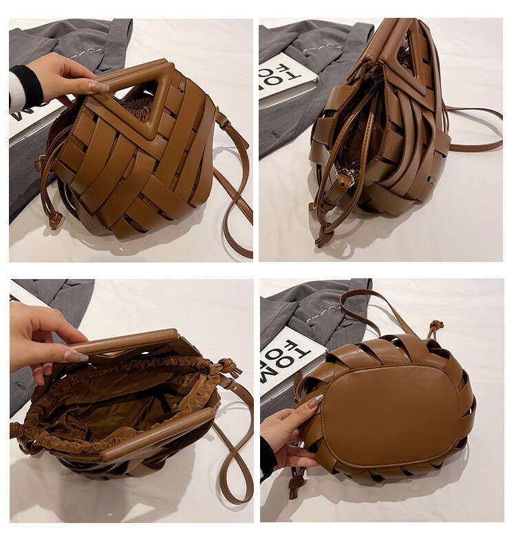 Basket Triangle Magnetic Buckle Woven Hollow Women's Handbag Tote Single Shoulder Crossbody Bucket Bag Best Seller New Style